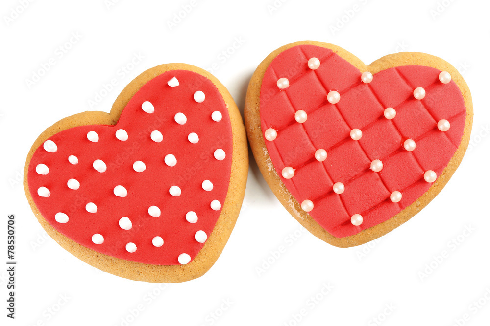 Heart shaped cookies for valentines day isolated on white Heart shaped cookies for valentines day isolated on white