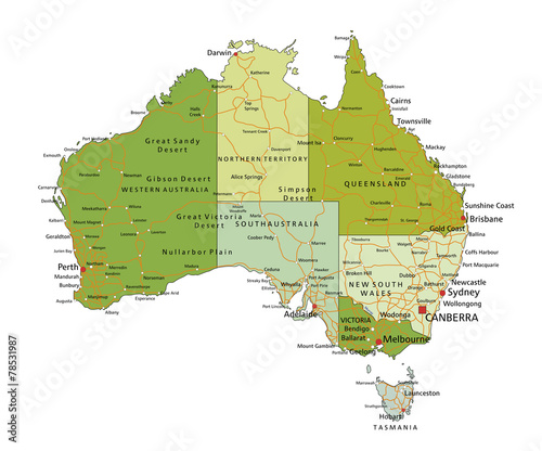 Highly detailed editable political map. Australia.