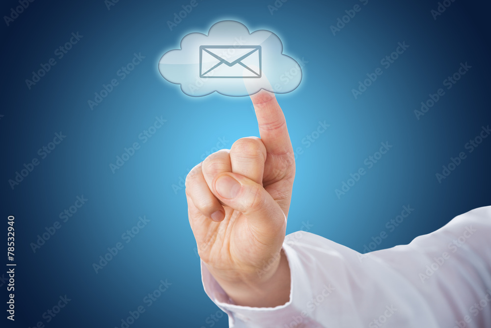 Cloud Email Icon On Blue Ground Activated By Touch Cloud Email Icon On Blue Ground Activated By Touch