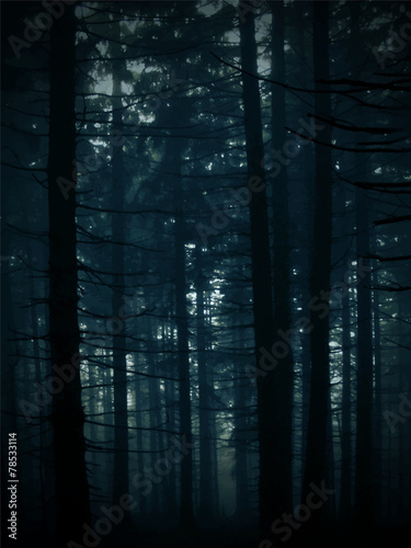 Vectorized background image of a dark mysterious forest