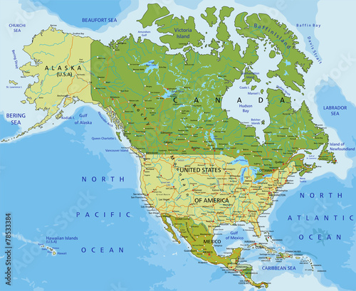 Highly detailed editable political map. North America.