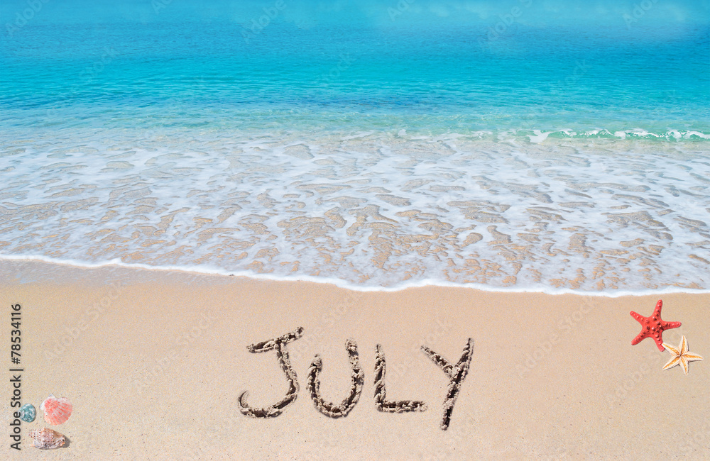 july on a tropical beach - obrazy, fototapety, plakaty 