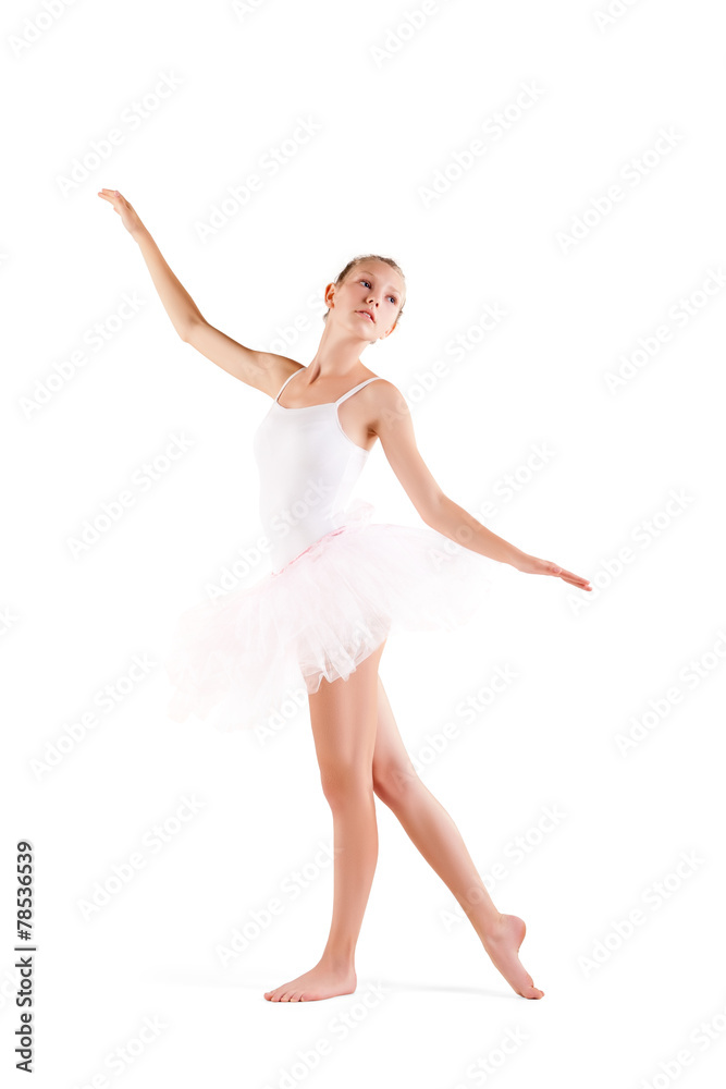 Ballerina in classical tutu over white background