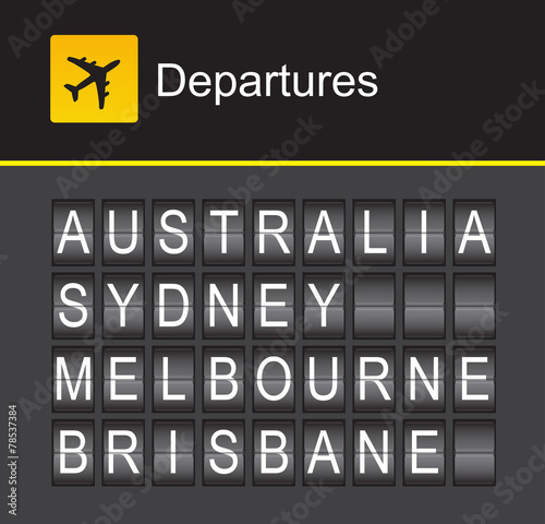 Australia flip alphabet airport departures