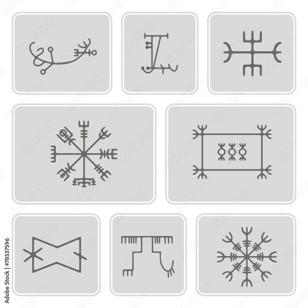 set of monochrome icons with mascots of Scandinavian warriors set of monochrome icons with mascots of Scandinavian warriors