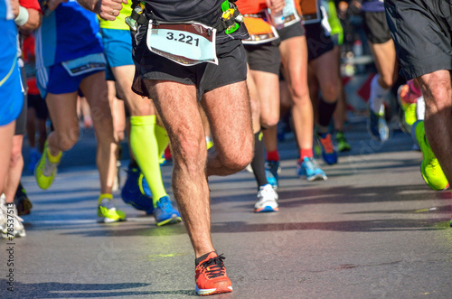 Marathon running race, people feet on road, sport, fitness