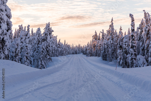 Winter landscape road in Lapland