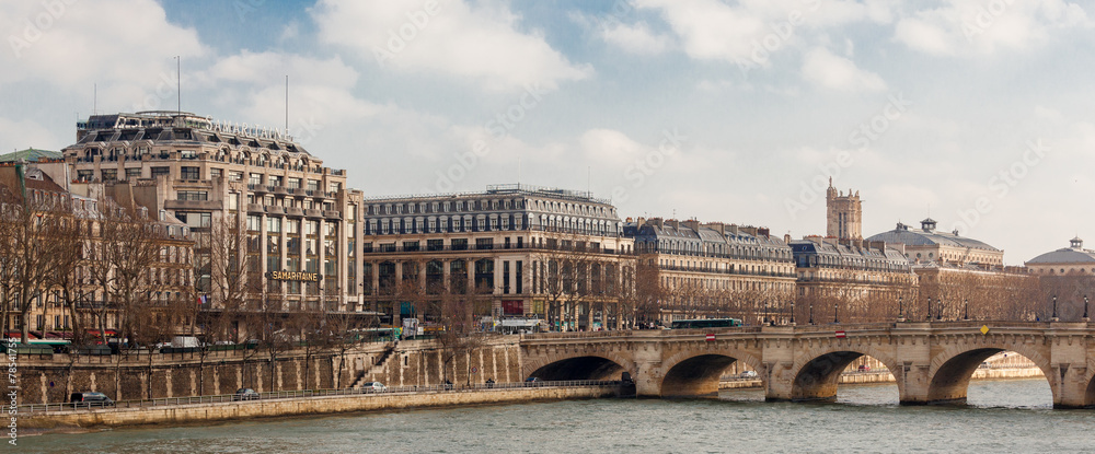 Fototapeta premium Panoramic view of rive droite, left bank of river, Paris, France