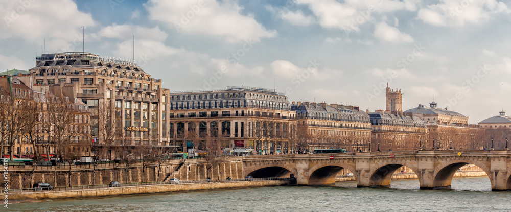 Naklejka premium Panoramic view of rive droite, river Seine, Paris, France