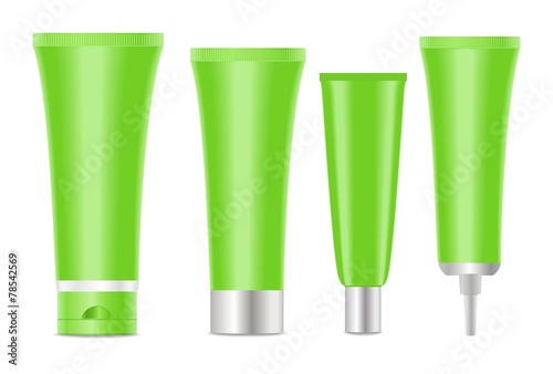 Green blank cosmetic tubes  on white background.