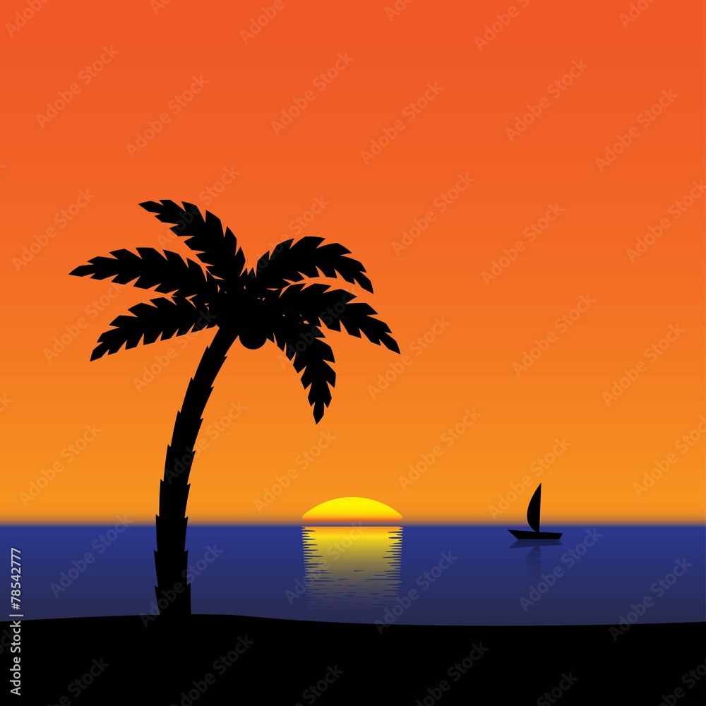 Summer holidays background. Evening beach illustration