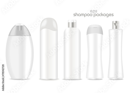 Blank shampoo packages  on white background.