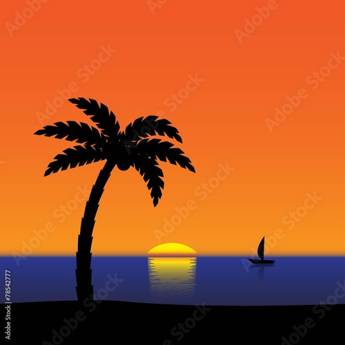 Summer holidays background. Evening beach illustration