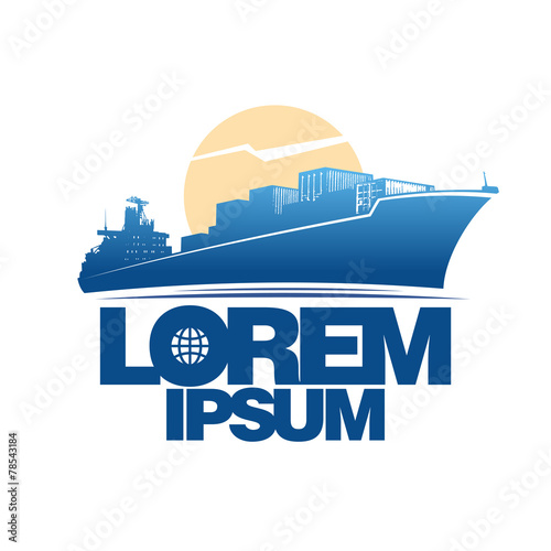 Cargo ship against sun logo.