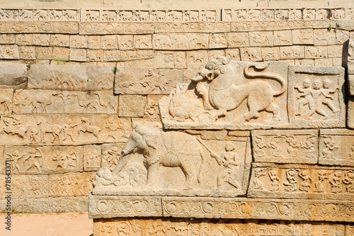 Basrelief artwork of Royal Enclosure temple at Hampi photo