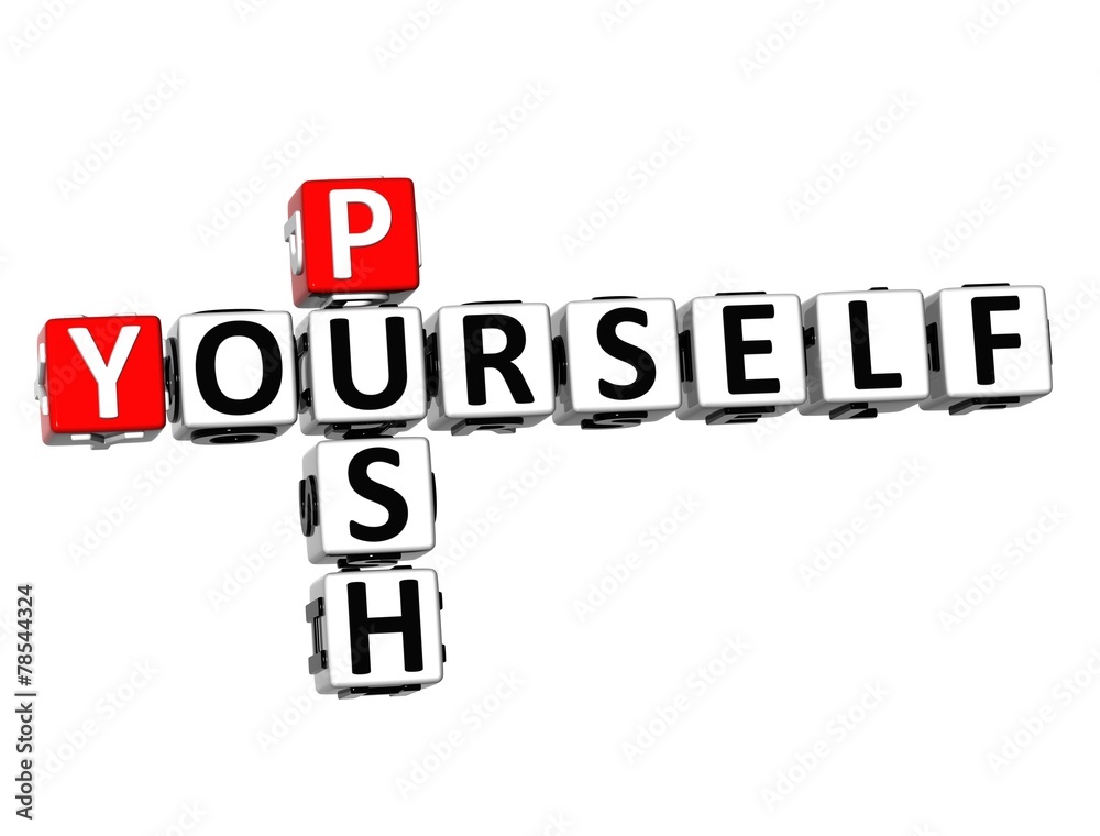 3D Crossword Push Yourself on white background 3D Crossword Push Yourself on white background