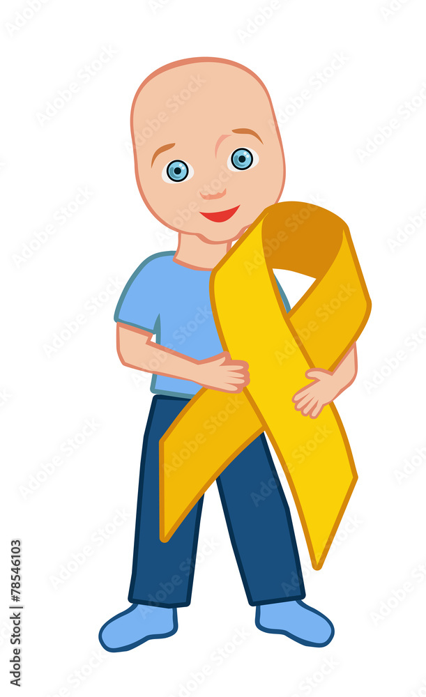 The kid holds a gold ribbon