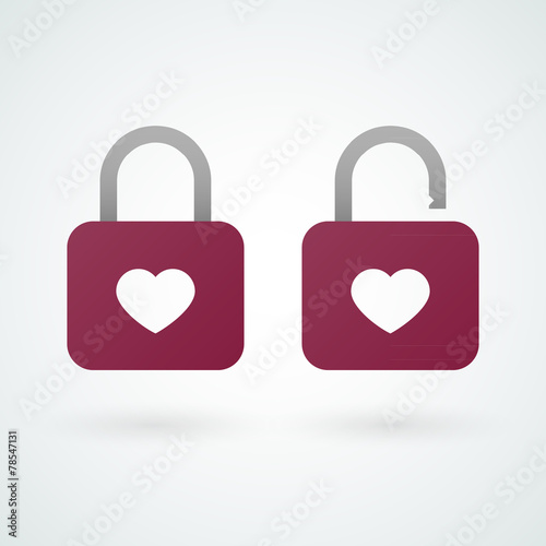 Closed and opened padlock icons of love