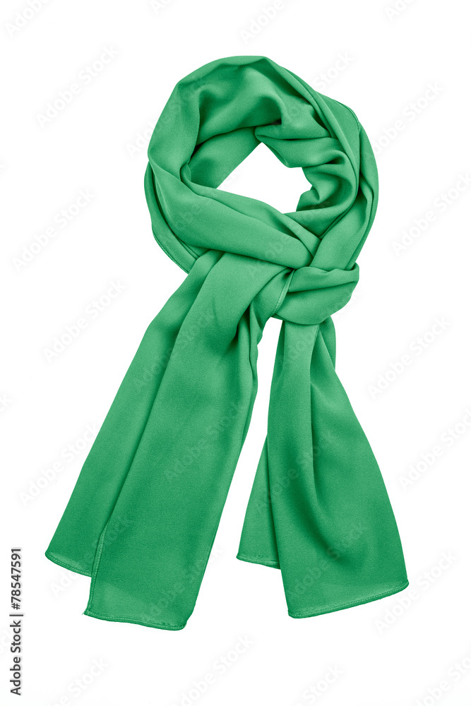 Green silk scarf isolated on white background. Green silk scarf isolated on white background.