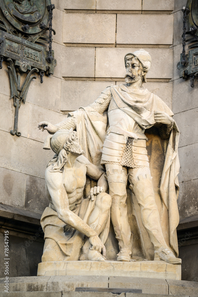 Columbus column on the Barcelona habour with high details