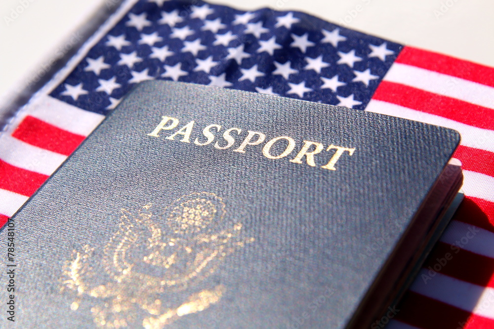 US passport over a red, white and blue flag Stock Illustration Adobe