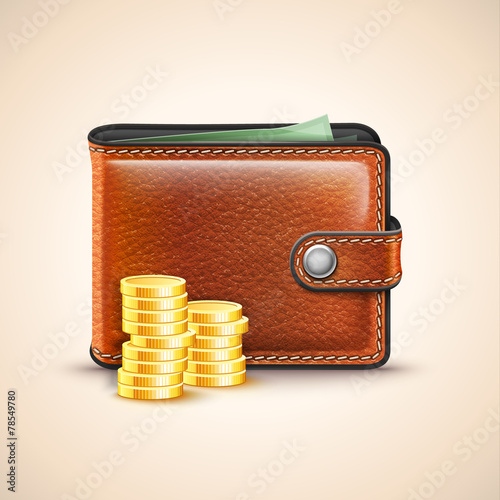 Vector Leather Wallet with Coins