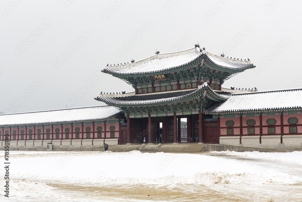 beautiful gyeongbok palace in soul, south korea - winter