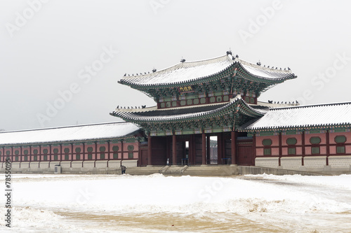 Obraz na płótnie beautiful gyeongbok palace in soul, south korea - winter w salonie