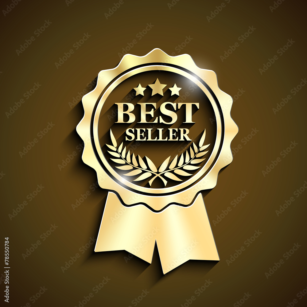 gold best seller icon with long shadow Stock Vector