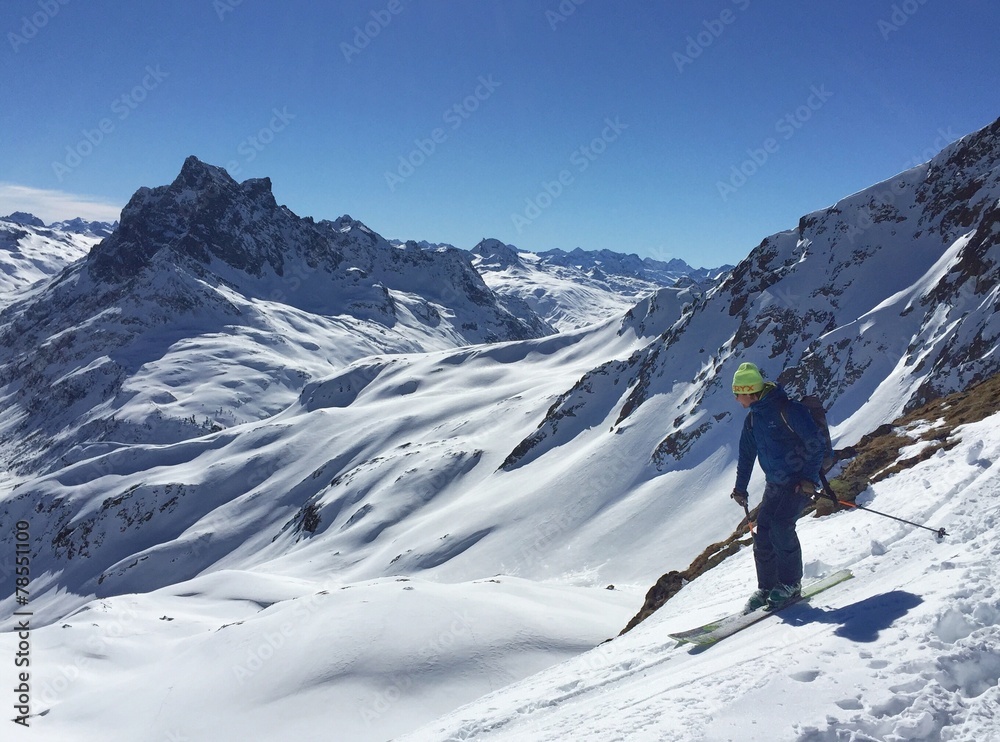 Man skiing offpiste in the mountains of Austria