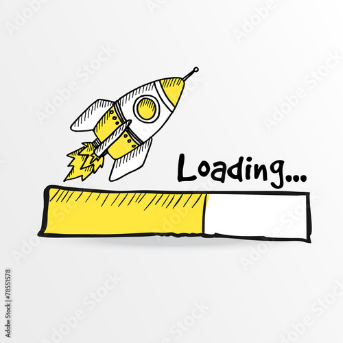Loading bar with a doodle rocket, vector illustration