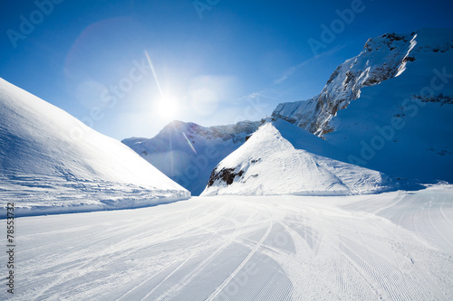 Beautiful winter ski-track near Caucasus mountains