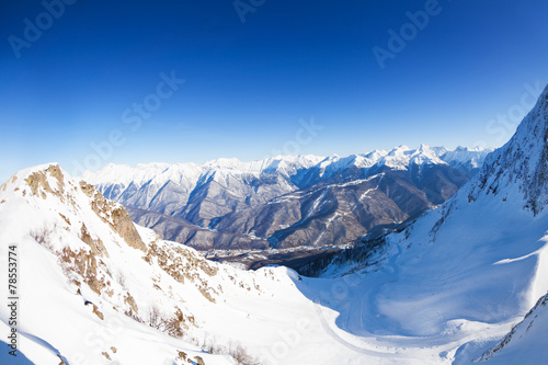 Panorama of snowy mountains from the peak in Sochi © Sergey Novikov