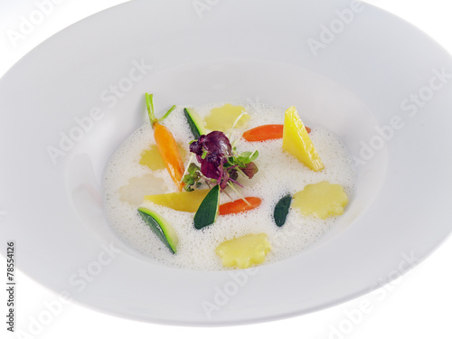 vegetables in frothy lemon sauce