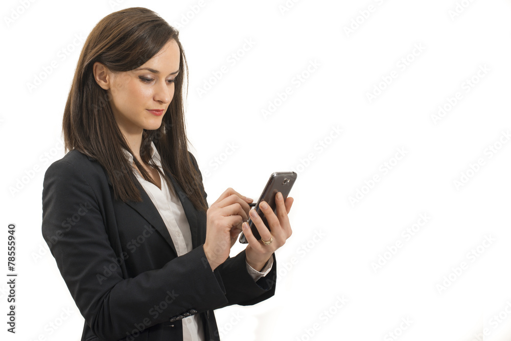 Young businesswoman look at cellphone Young businesswoman look at cellphone