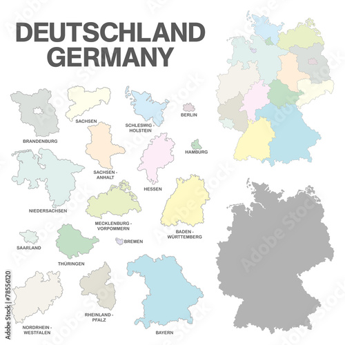 german map with regional boarders - federal states - high detail