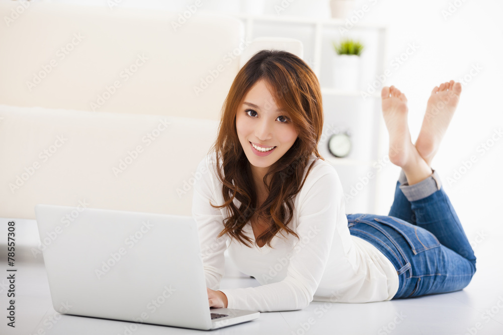 smiling Young woman with laptop smiling Young woman with laptop