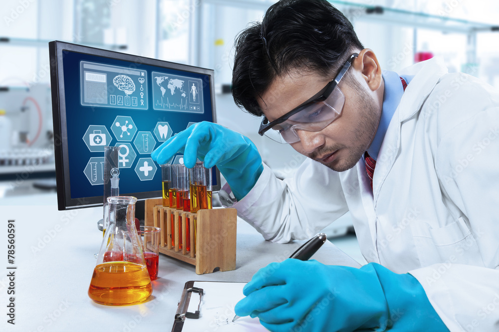 Man writes observation result Man writes observation result