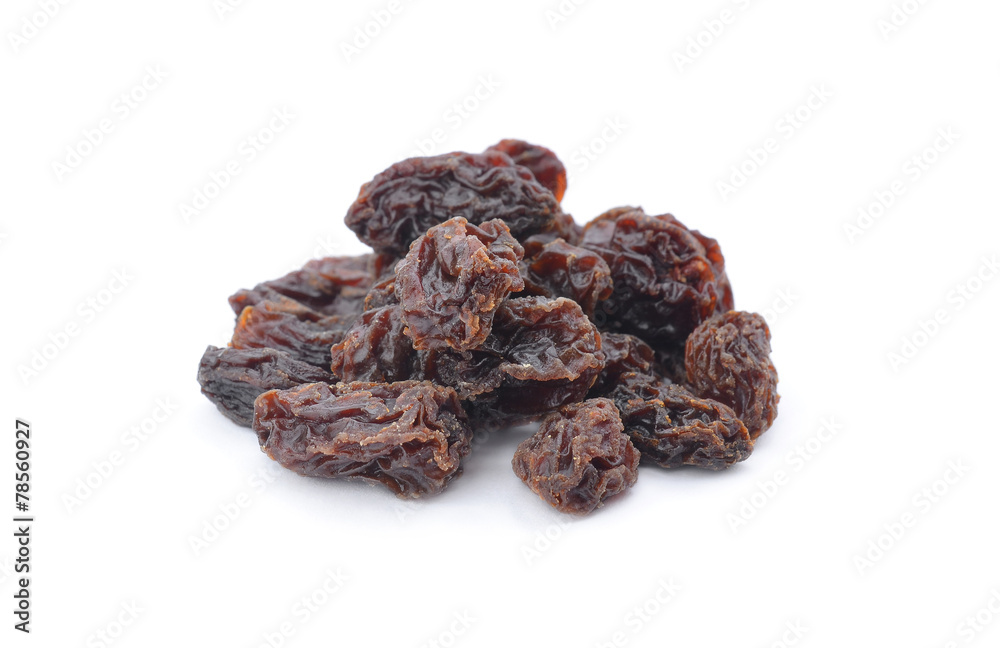 Dried raisins on a white background Dried raisins on a white background
