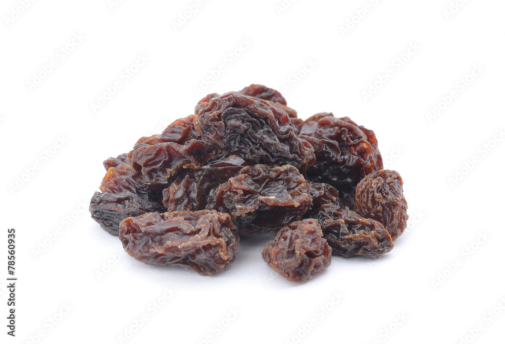 Dried raisins on a white background Dried raisins on a white background
