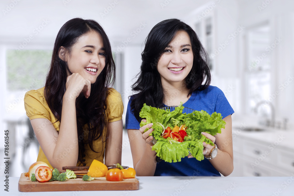 Women with fresh and healthy food