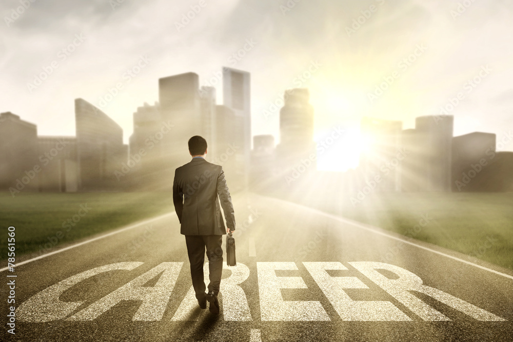 Worker walking to get bright career Worker walking to get bright career