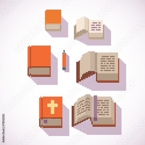 pixel art style closed and open book icons set