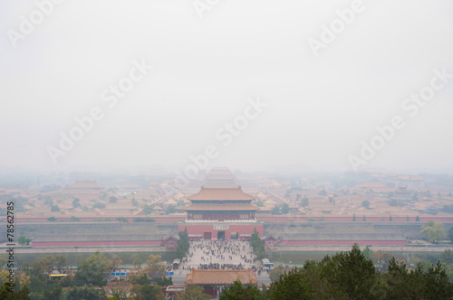 Forbidden City shrouded in pollution from Jingshan Park, Beijing