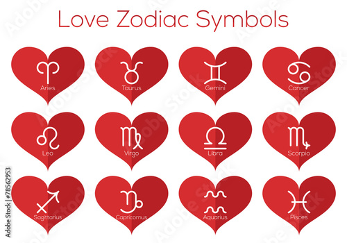Love horoscope symbols. Astrological signs of the zodiac. Vector