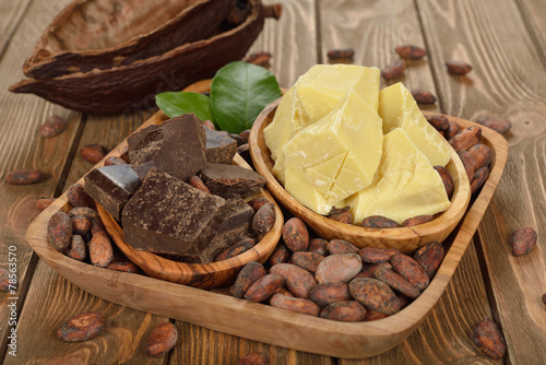 Cocoa beans, cocoa butter and cocoa mass