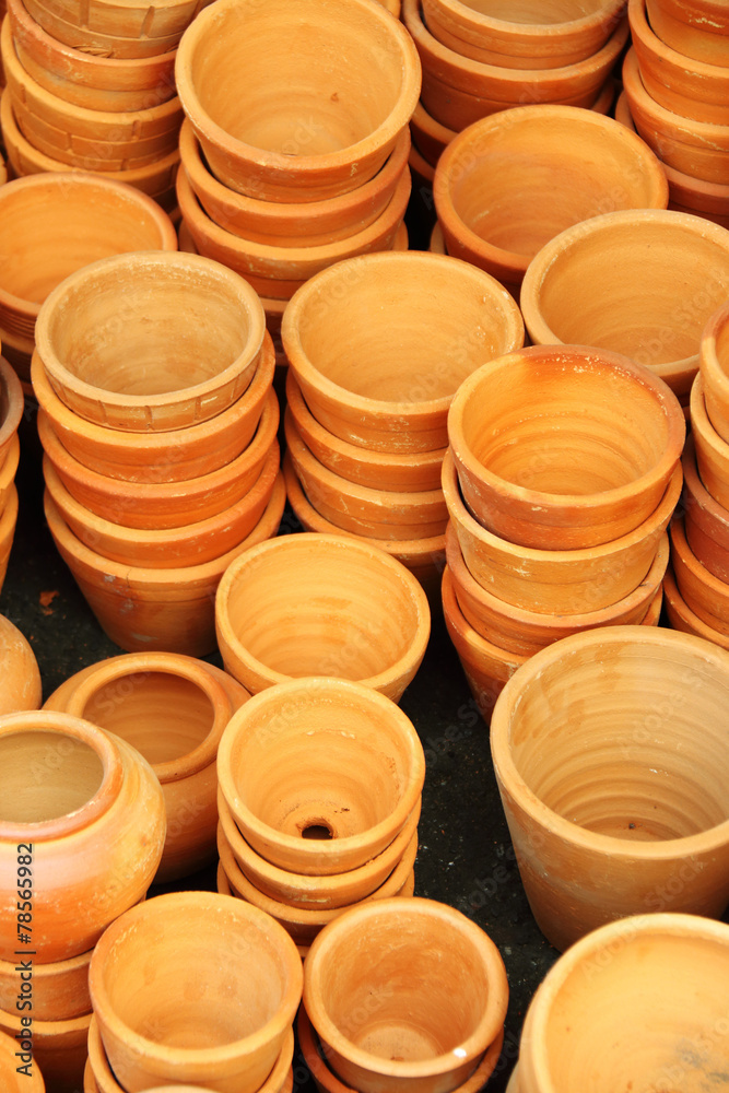 close up old flower clay pot in market close up old flower clay pot in market