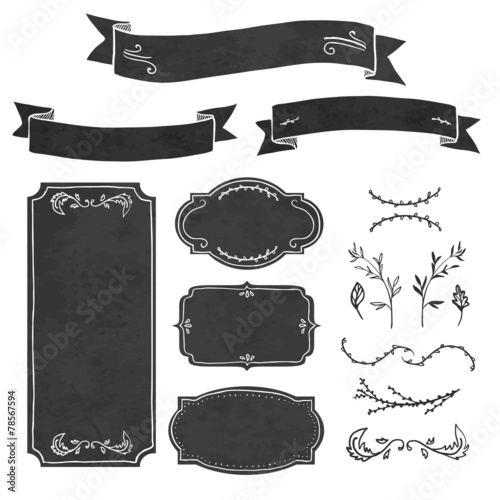 Set of decorative elements in the style of chalk board. Frame