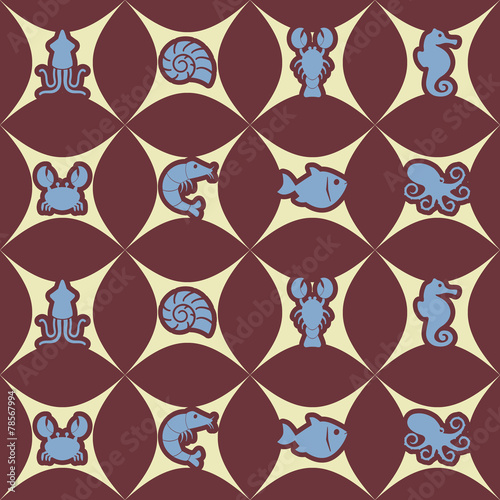seamless background with sea food and products