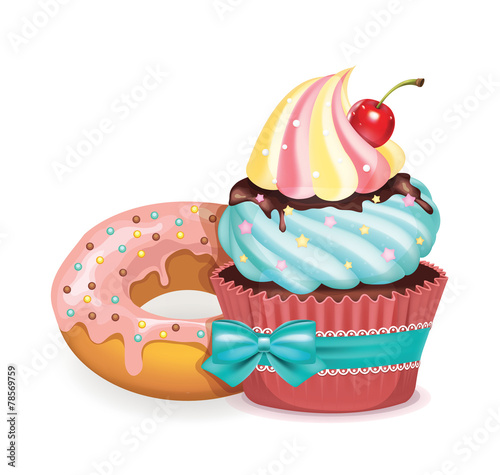 Vector cupcake and donut illustration